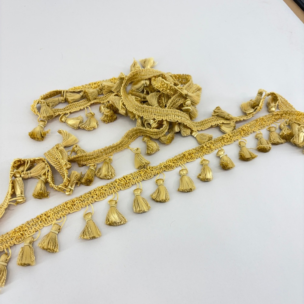 Conso Gold Tassel Fringe Trim Woven Braid 2 Yards+ Sewing Upholstery Vintage